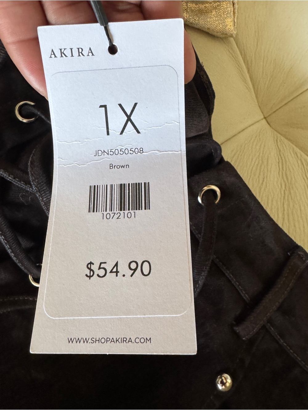 AKIRA Black Lace-Up Faux Fur Trim Skort with Tan Fur - Picture 3 of 4